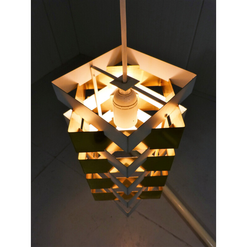 Vintage brass and white steel pendant light, Denmark, 1960s