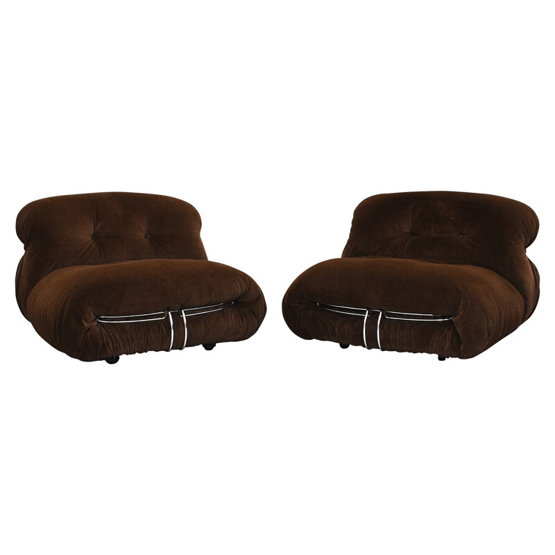 Set of 2 vintage "Soriana" armchairs by Afra & Tobia Scarpa for Cassina, Italy, 1970s