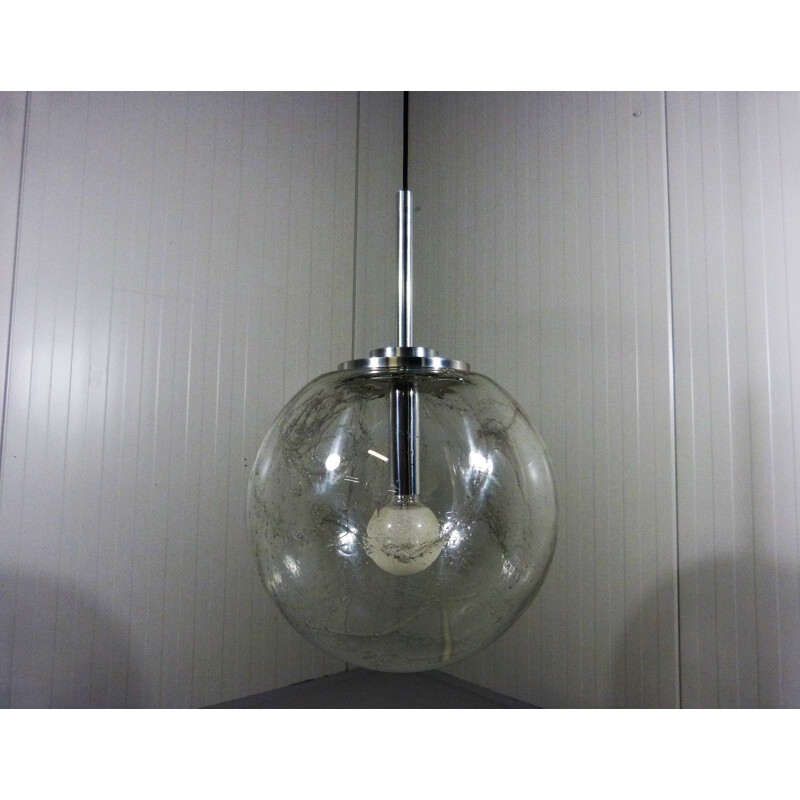 Vintage large glass pendant lamp by Doria, Germany, 1960s