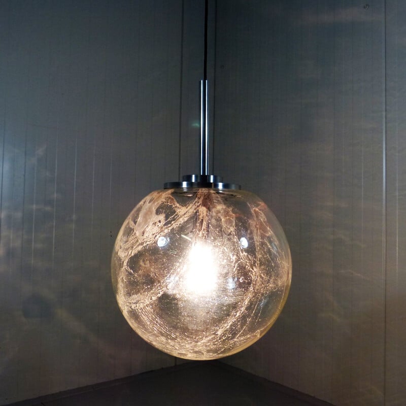 Vintage large glass pendant lamp by Doria, Germany, 1960s