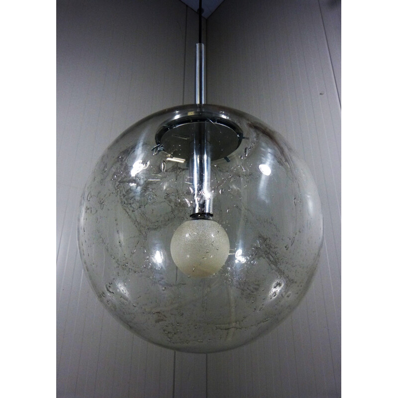 Vintage large glass pendant lamp by Doria, Germany, 1960s