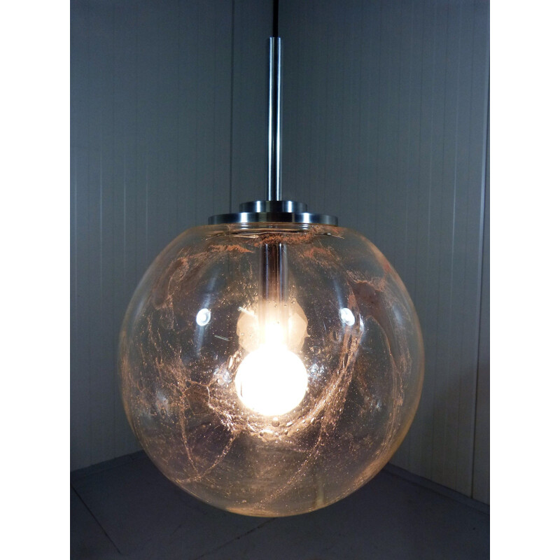 Vintage large glass pendant lamp by Doria, Germany, 1960s