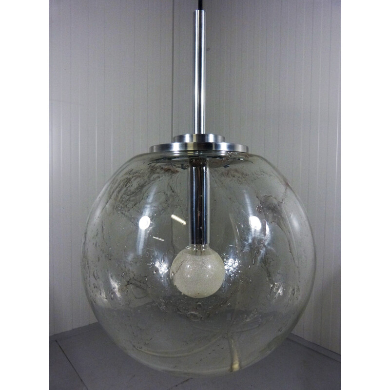 Vintage large glass pendant lamp by Doria, Germany, 1960s