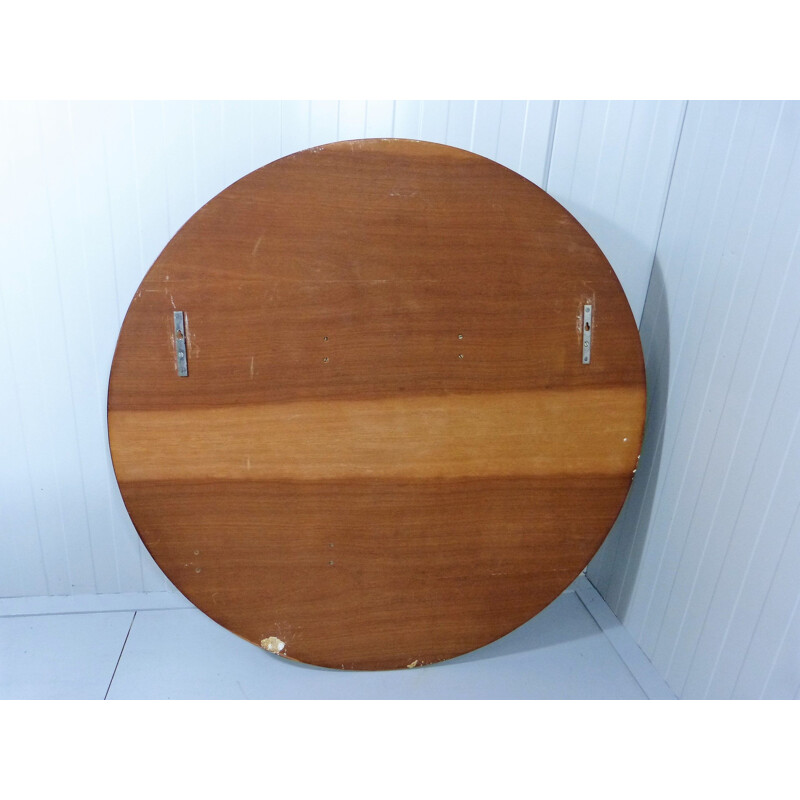 Vintage round wall coat rack in wood, 1960s