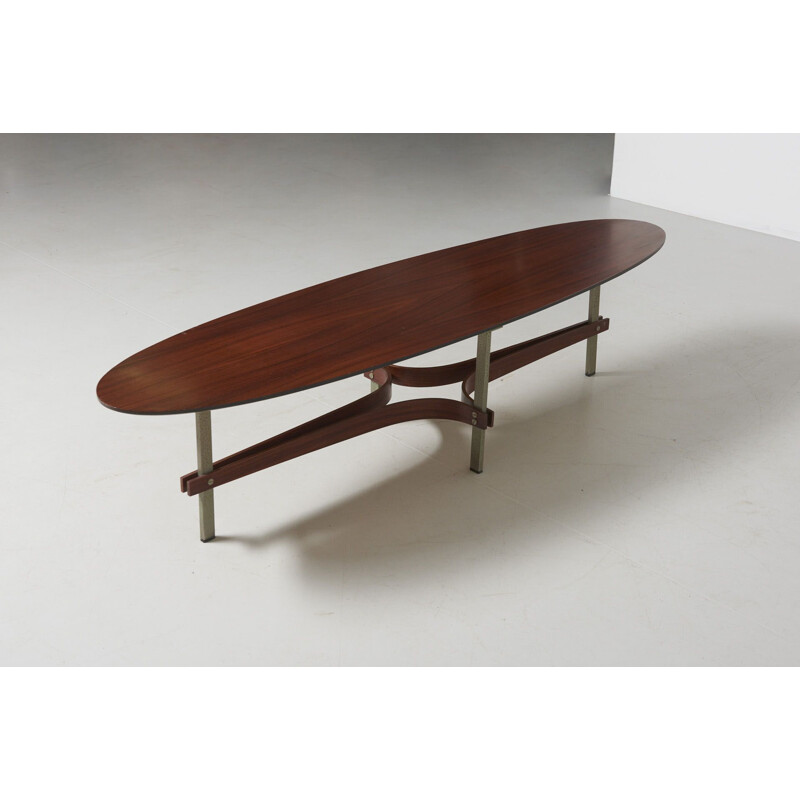 Vintage elliptical rosewood coffee table, Italy, 1960s
