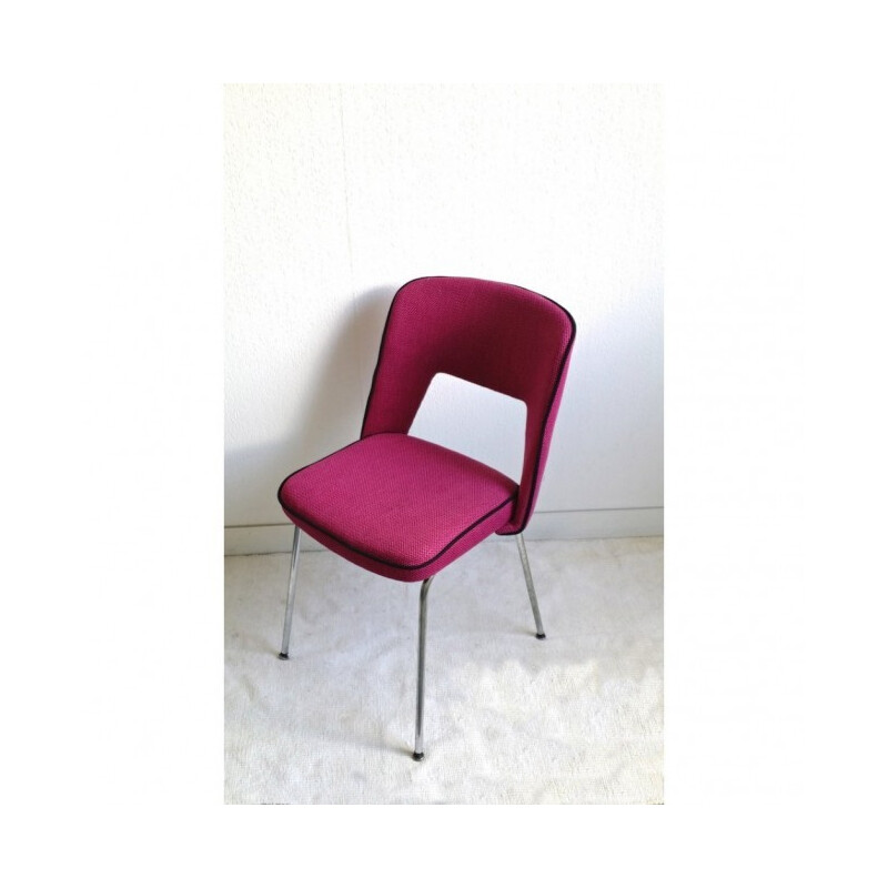 Vintage desk chair in chrome and pink fabric - 1950s