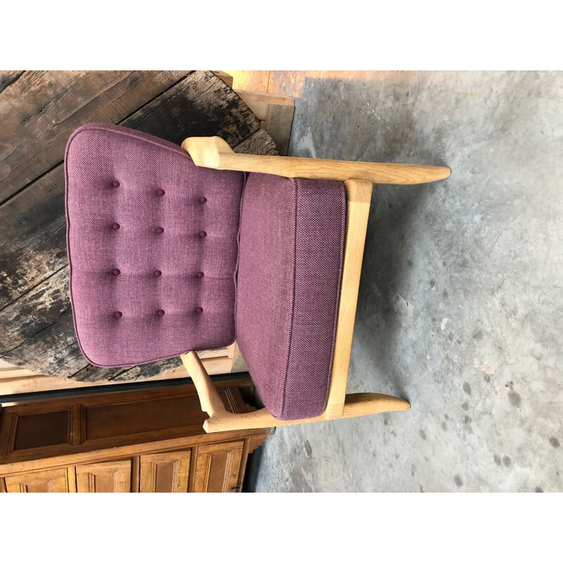 Vintage purple chair re-upholstered model "José" by Guillerme and Chambron 1960