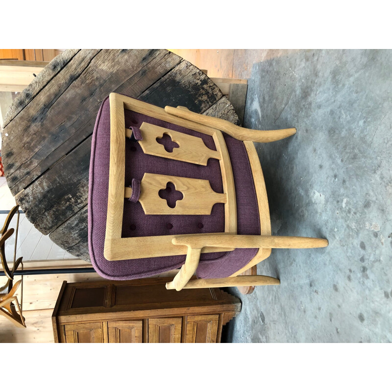 Vintage purple chair re-upholstered model "José" by Guillerme and Chambron 1960