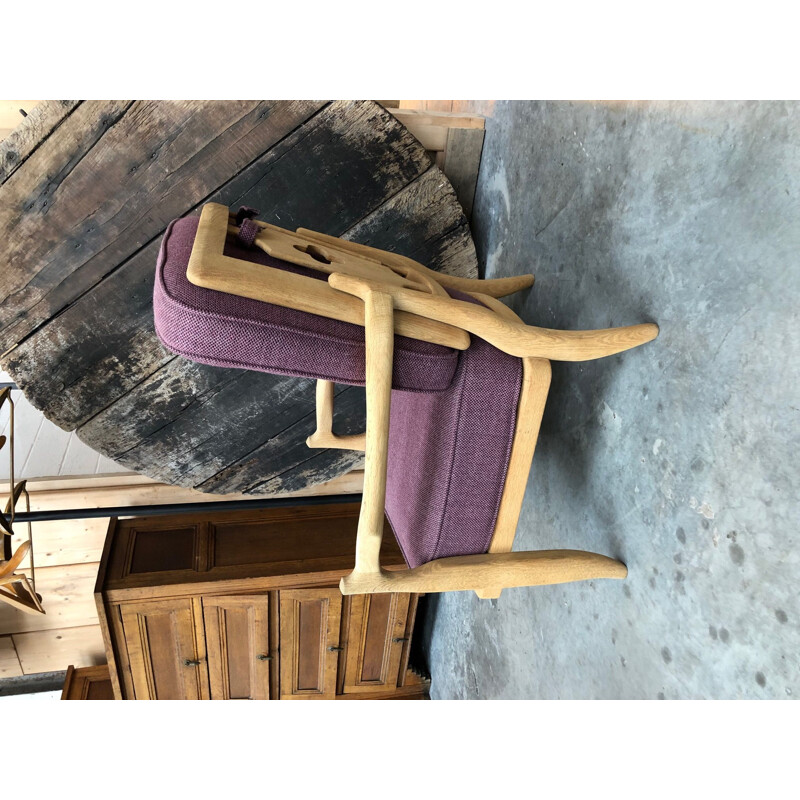Vintage purple chair re-upholstered model "José" by Guillerme and Chambron 1960