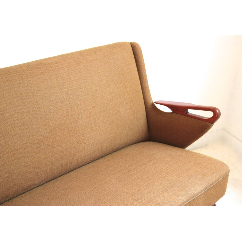 Scandinavian 2 seater sofa in teak and fabric - 1950s