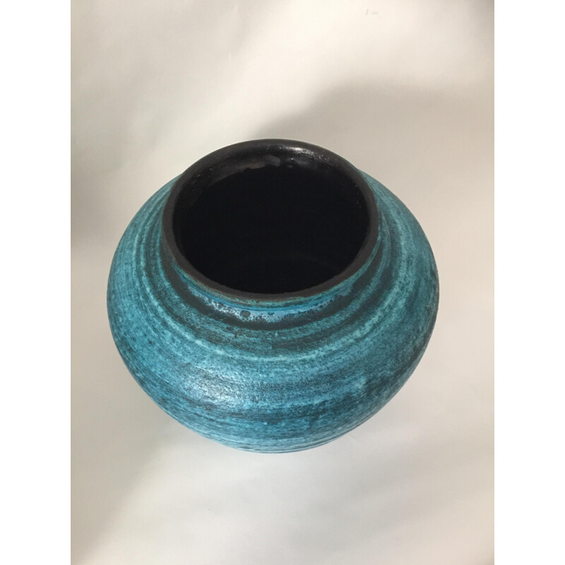 Vintage vase in turquoise blue ceramic by Accolay Gallic series 1960