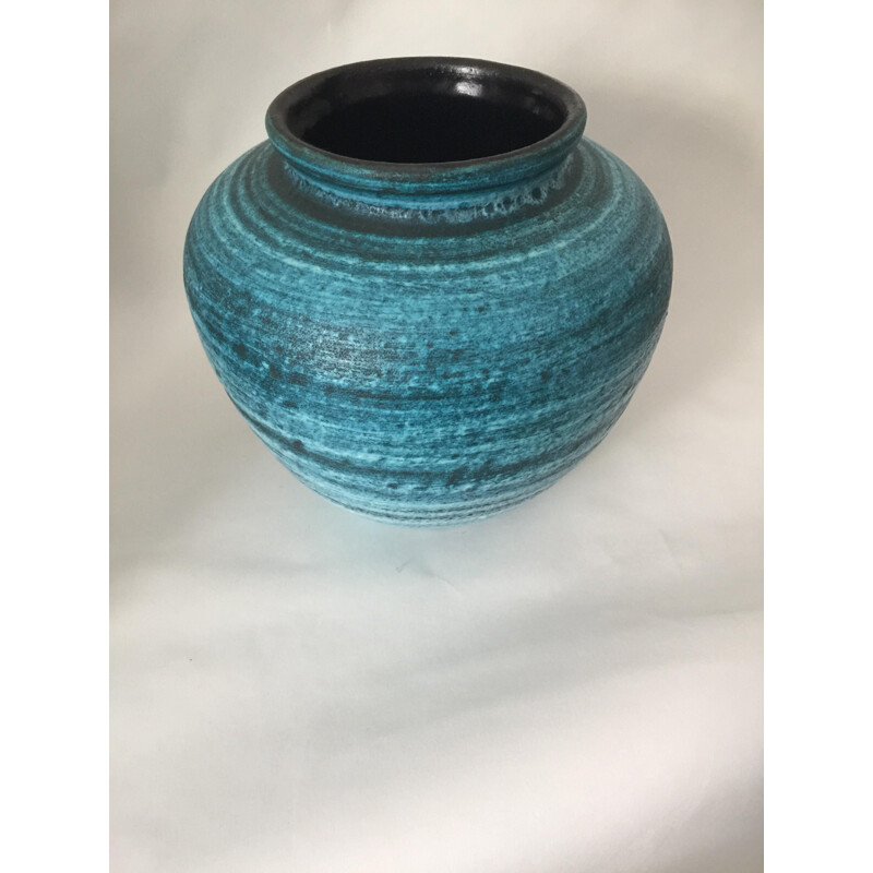 Vintage vase in turquoise blue ceramic by Accolay Gallic series 1960