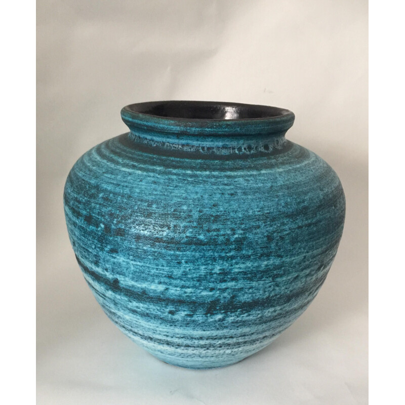 Vase vintage en céramique bleu turquoise par Accolay Série Gauloise 1960