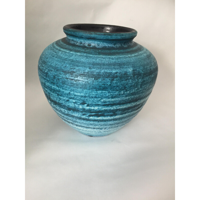 Vintage vase in turquoise blue ceramic by Accolay Gallic series 1960