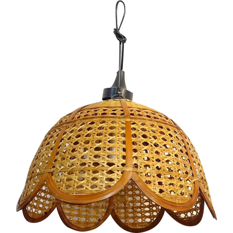 Vintage wicker pendant light in the shape of a flower, 1970-80s