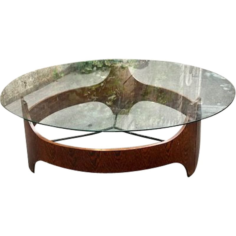 Table basse ronde vintage en wengé et verre, Hollande, 1970