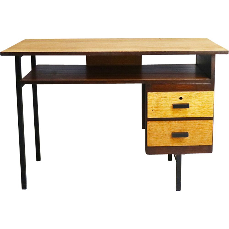 Vintage teak and metal desk, Belgium, 1960s