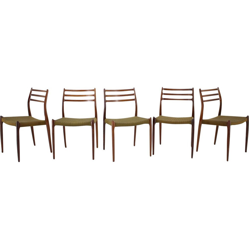 Vintage Set of 6 dining chairs in rosewood by Niels Otto Møller for, Model JL78, 1970s