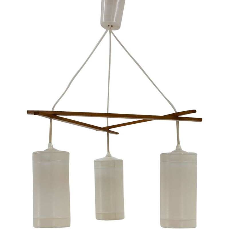 Lustre allemand vintage en bois, plastique et métal 1970