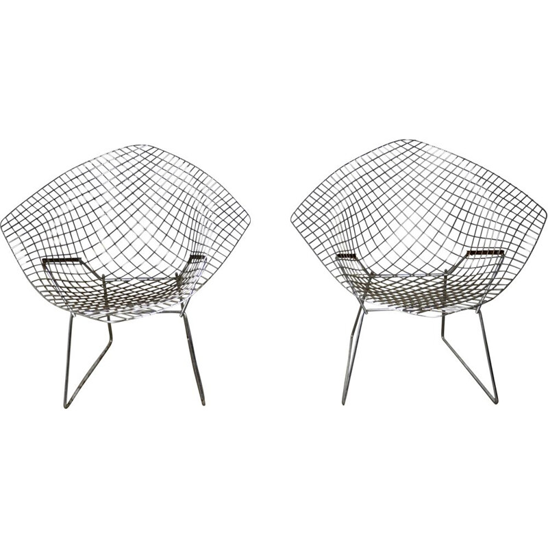 Set of 2 vintage diamond armchairs by Harry Bertoia for Knoll 1970s