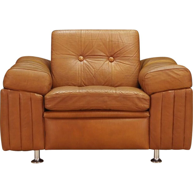 Vintage brown leather armchair by Svend Skipper, 1960-70s