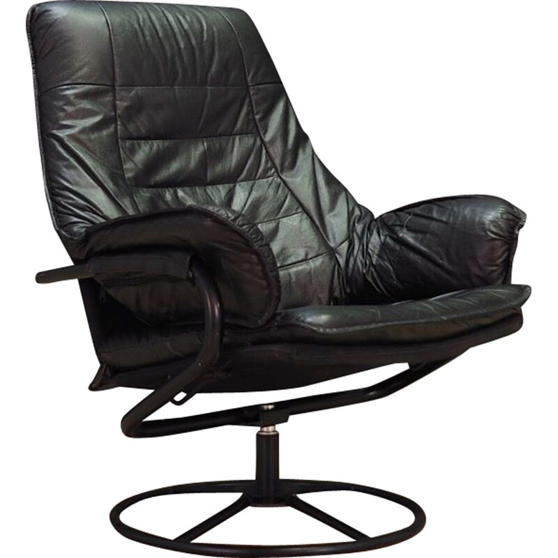 Vintage black leather armchair, Denmark, 1960-70s