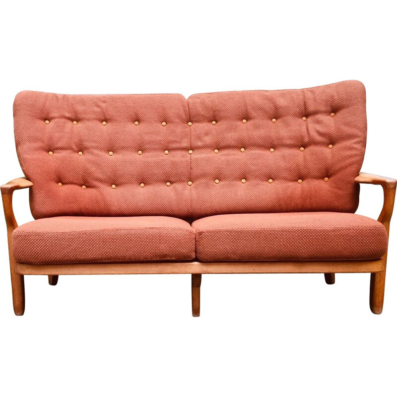 Vintage oak and levee sofa of Guillerme & Chambron, 1960s