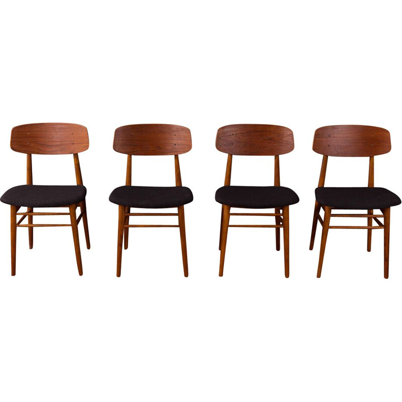 Set of 4 vintage dining chairs in teak and fabric, Germany, 1960s