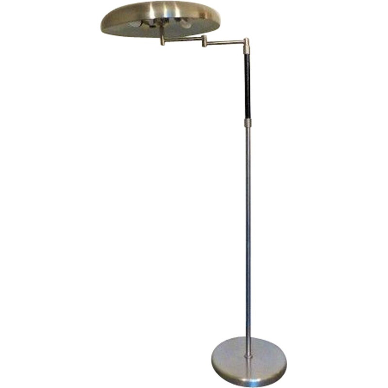 Vintage articulated floor lamp in metal and leather, 1980s