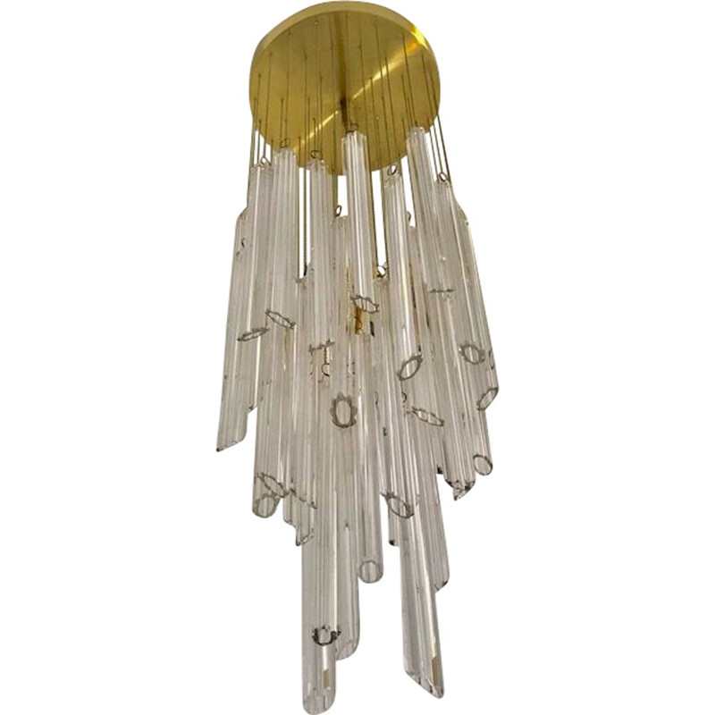 Vintage waterfall suspension in murano glass by tronchi murano 1970