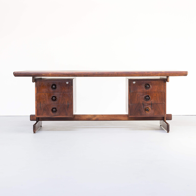 Vintage presidential executive rosewood office desk in the manor of Serge Rodrigues 1960