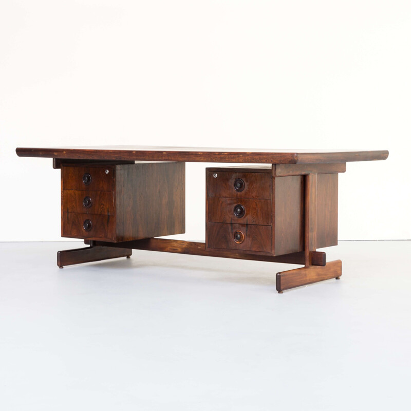 Vintage presidential executive rosewood office desk in the manor of Serge Rodrigues 1960