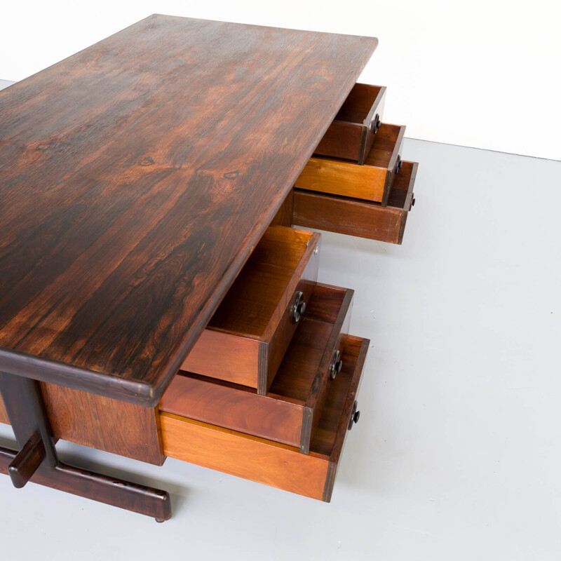 Vintage presidential executive rosewood office desk in the manor of Serge Rodrigues 1960