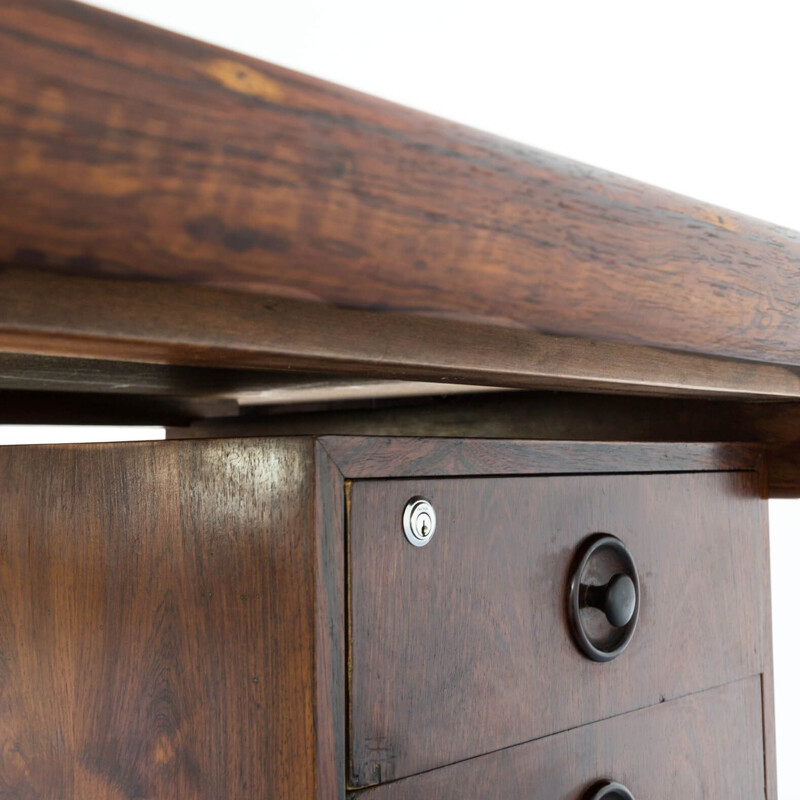 Vintage presidential executive rosewood office desk in the manor of Serge Rodrigues 1960