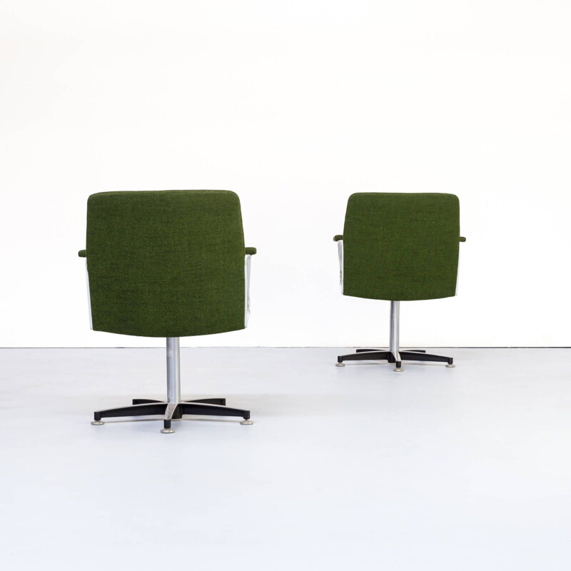 Set of 2 vintage aluminium and fabric office armchairs, 1970s