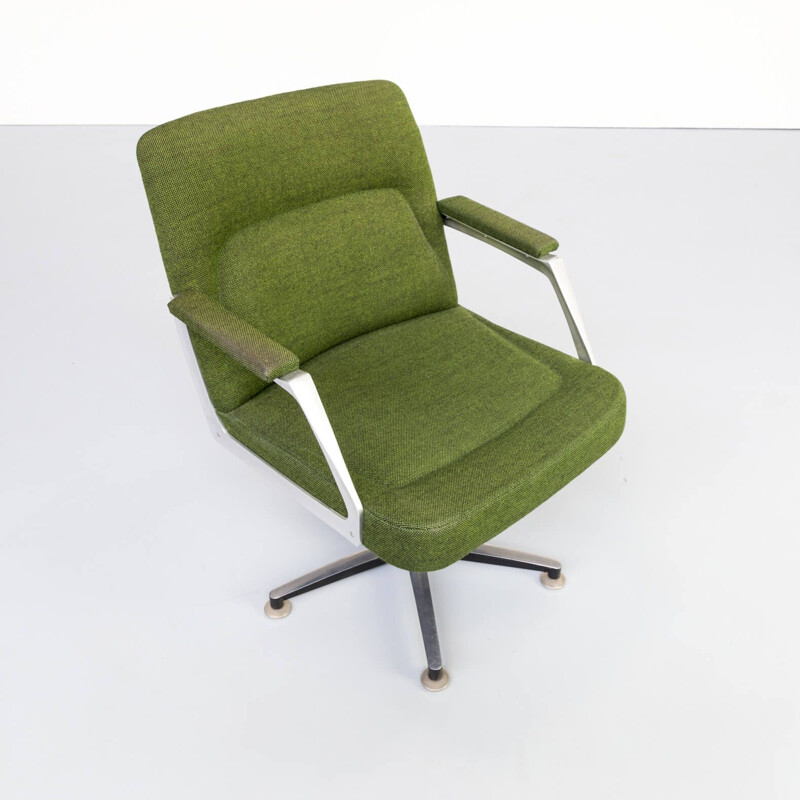 Set of 2 vintage aluminium and fabric office armchairs, 1970s