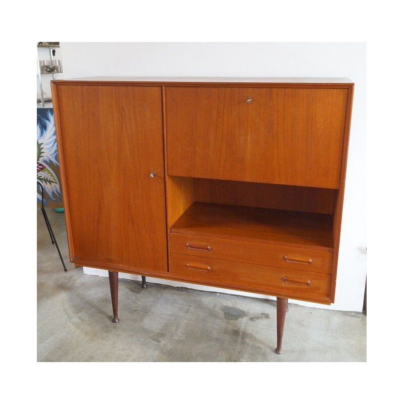 Scandinavian vintage teak cabinet with secretaire 1960