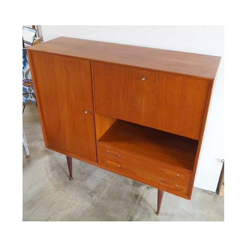 Scandinavian vintage teak cabinet with secretaire 1960