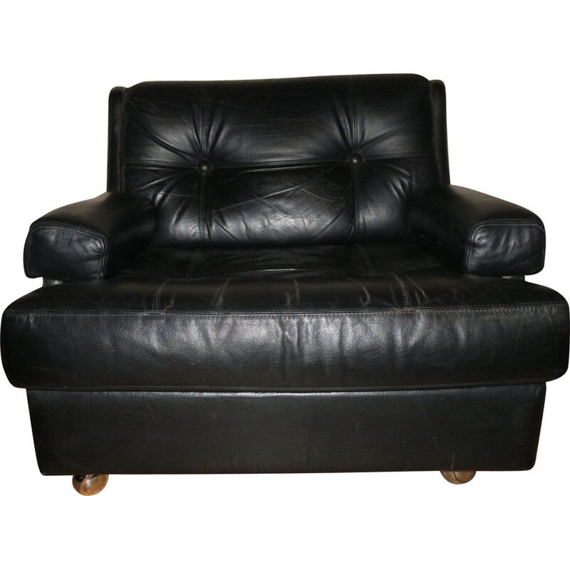 Vintage black leather armchair from Dux, Sweden, 1960s