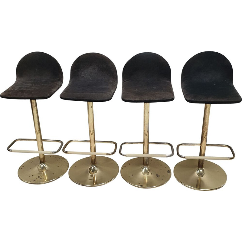 Set of 4 vintage gold plated bar stools, 1980s