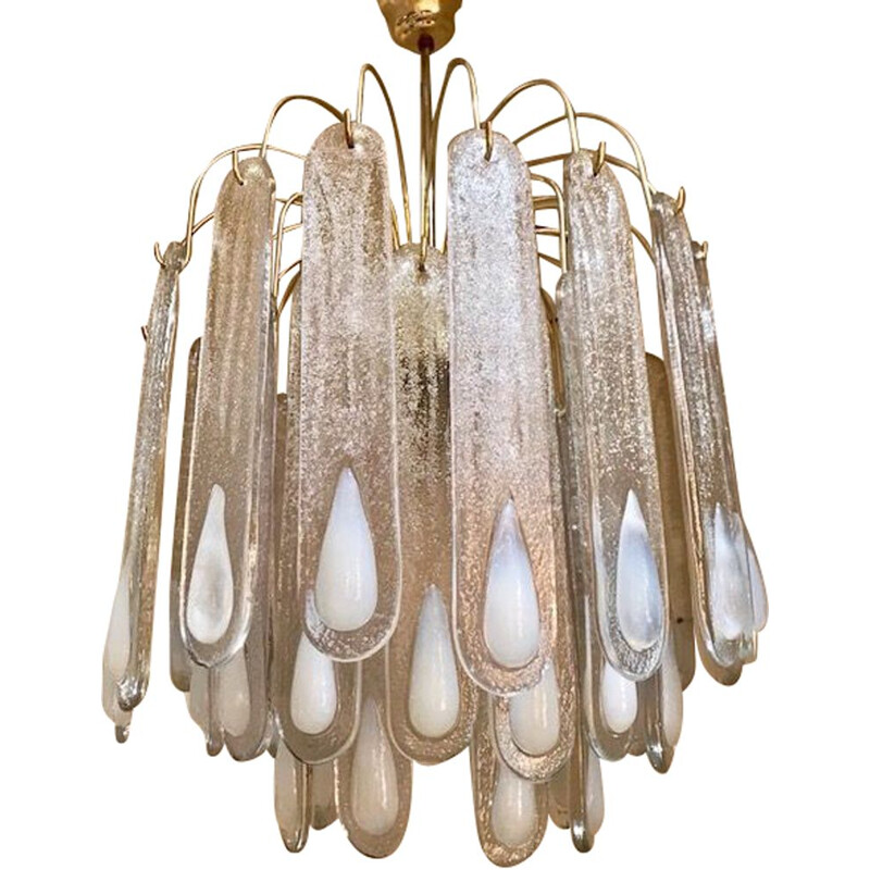 Vintage opaline and Murano glass chandelier by Mazzega, 1960