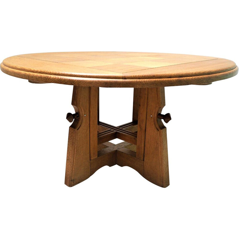 Vintage dining table "Monte et Baisse" in oak by Guillerme Chambron