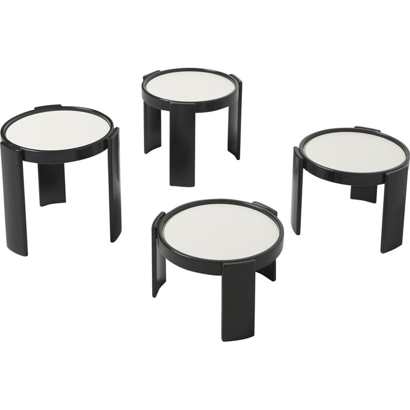 Set of 4 vintage black wood coffee table by Gianfranco Frattini from Cassina, 1966