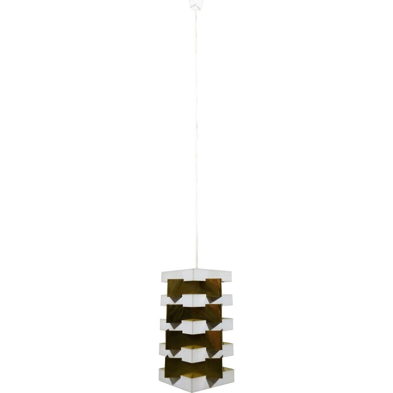 Vintage brass and white steel pendant light, Denmark, 1960s