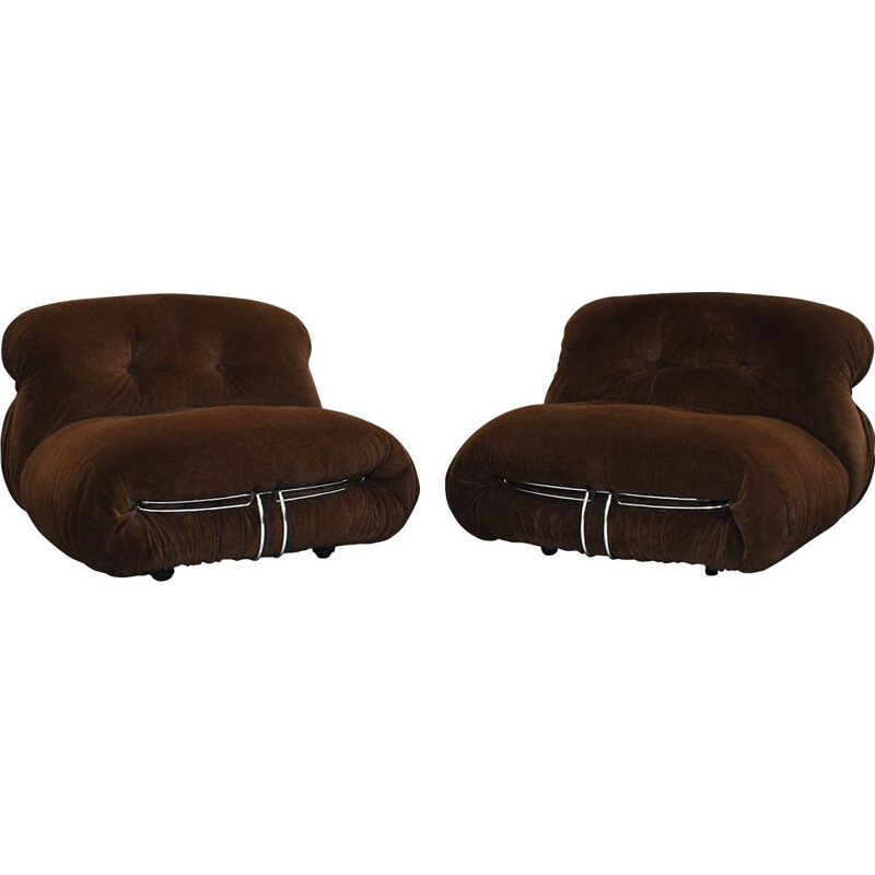 Set of 2 vintage "Soriana" armchairs by Afra & Tobia Scarpa for Cassina, Italy, 1970s