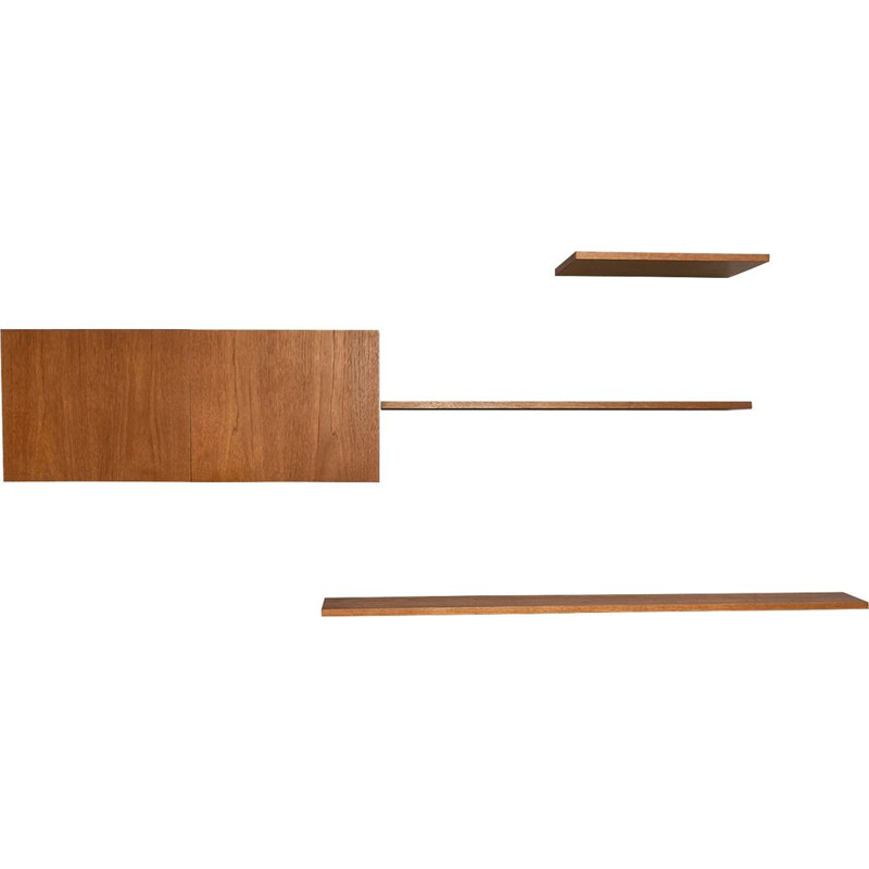 Vintage teak floating wall system by Banz Bord, Germany, 1960-70s
