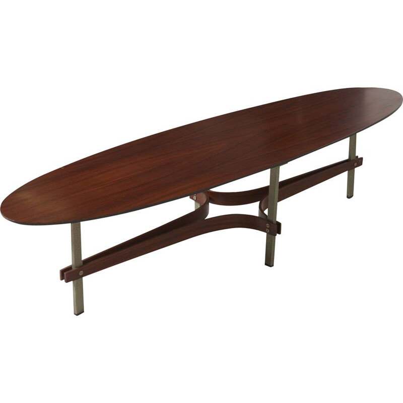 Vintage elliptical rosewood coffee table, Italy, 1960s