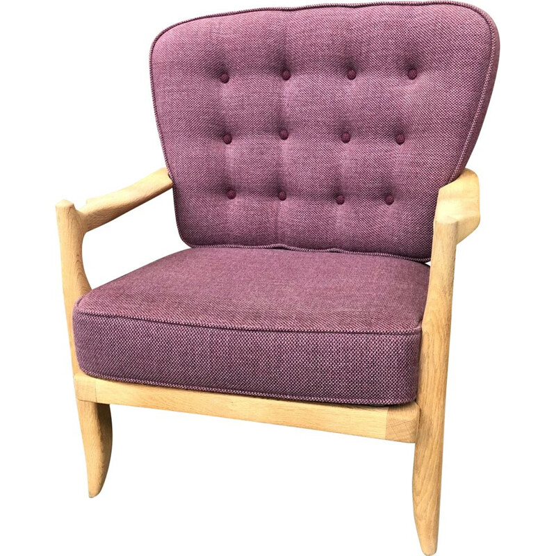 Vintage purple chair re-upholstered model "José" by Guillerme and Chambron 1960