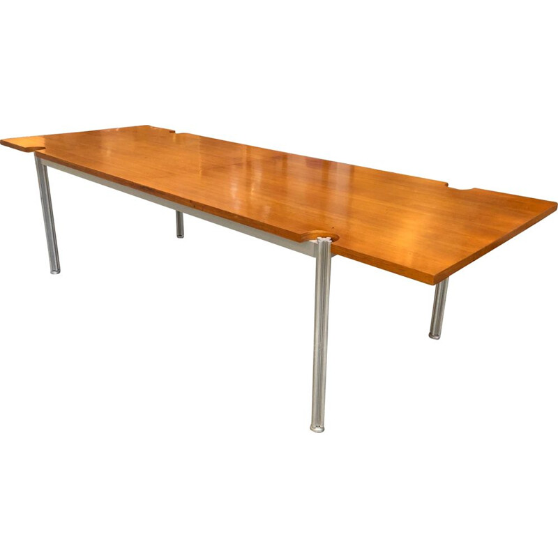 Table vintage en bois et aluminium par Georges Ciancimino 1970