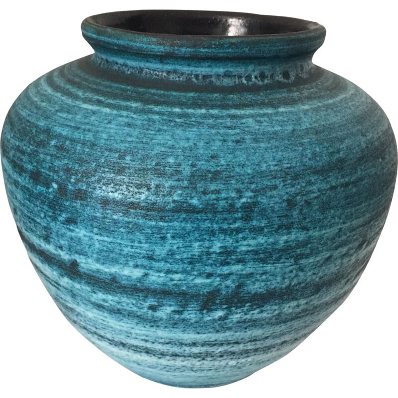 Vase vintage en céramique bleu turquoise par Accolay Série Gauloise 1960
